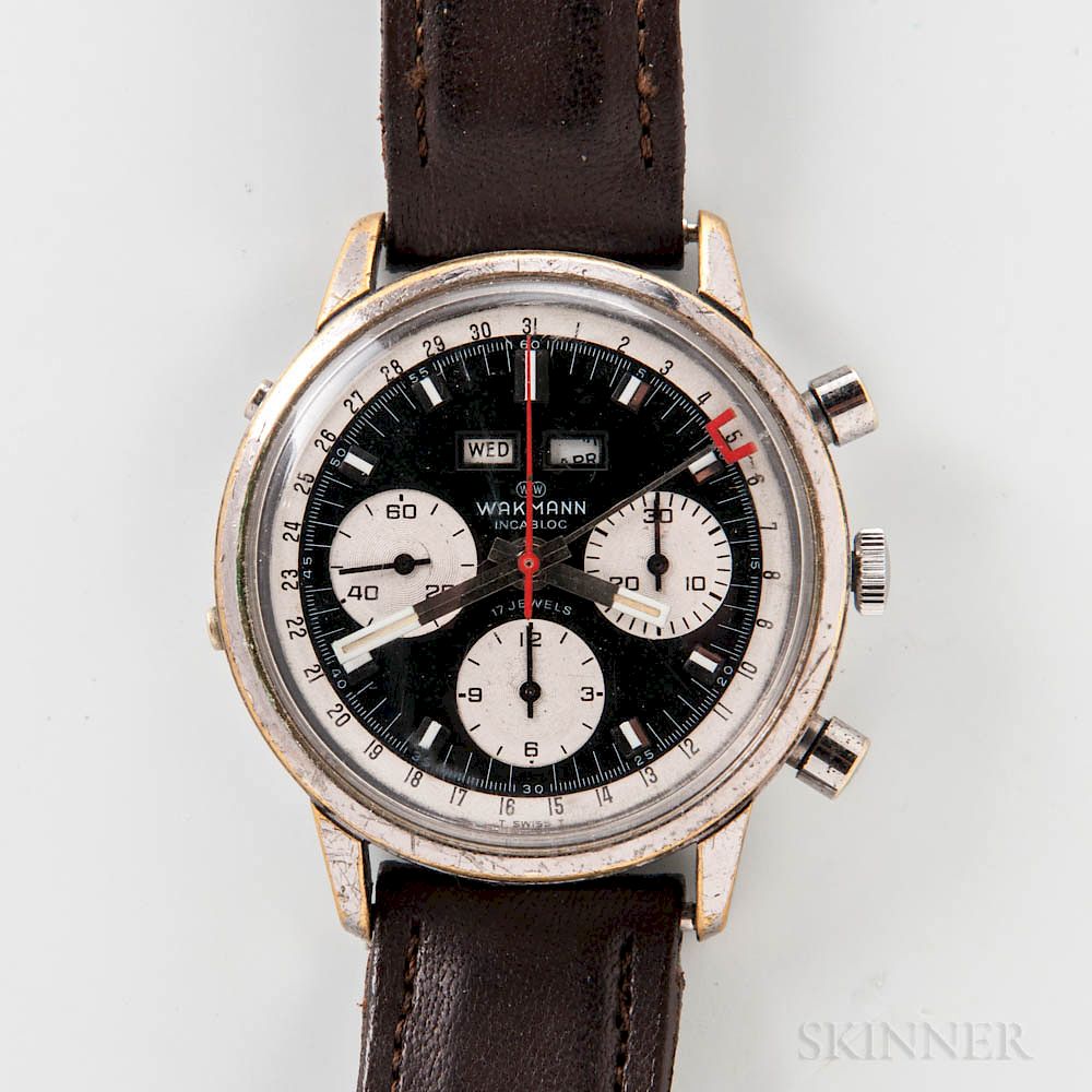 Appraisal: Wakmann Triple Calendar Chronograph Wristwatch Wakmann Triple Calendar Chronograph Wristwatch