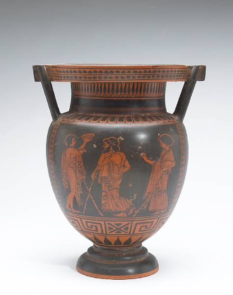 Appraisal: A Greek style red figure pottery column-krater modern The vessel