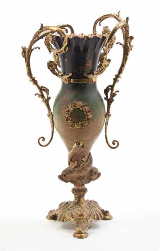 Appraisal: A Neoclassical Gilt and Patinated Metal Urn of handled baluster