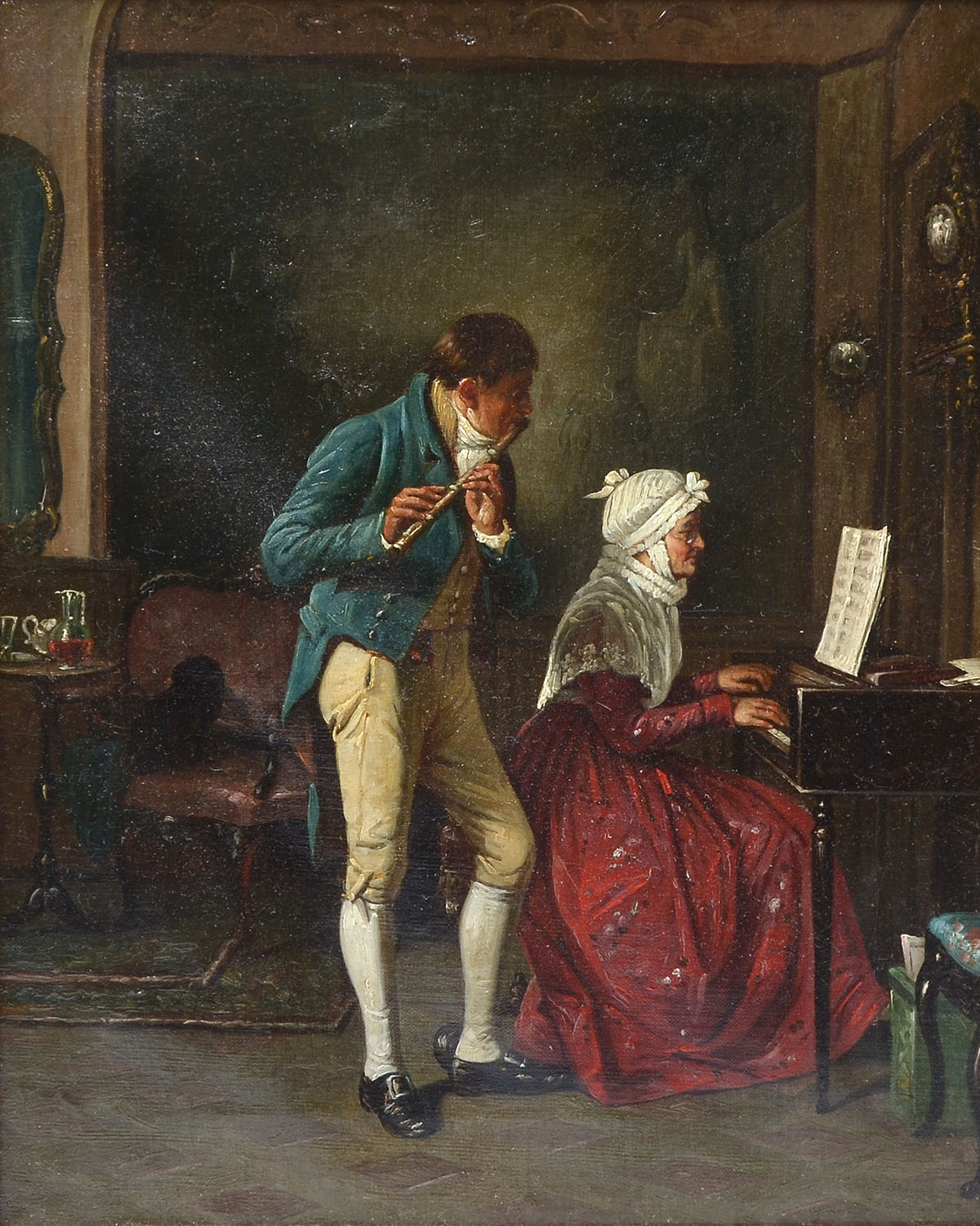 Appraisal: ILLEGIBLY SIGNED PAINTING ''THE RECITAL'' Probably late th century Scene