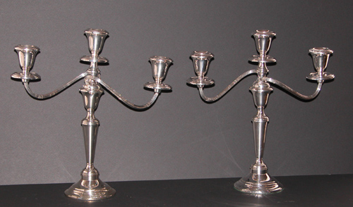 Appraisal: Pair of Gorham Sterling Silver Weighted Three-Branch Candelabras th century