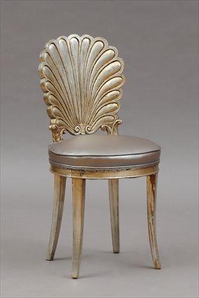 Appraisal: Grotto-Style Silver Painted Side Chair with Shell-Form Back Modern x