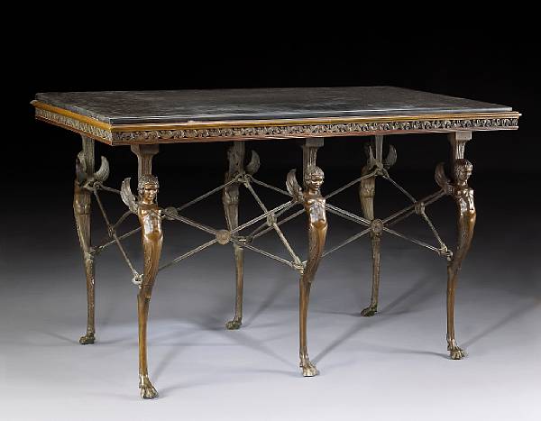 Appraisal: A fine Pompeian style patinated bronze center table possibly American