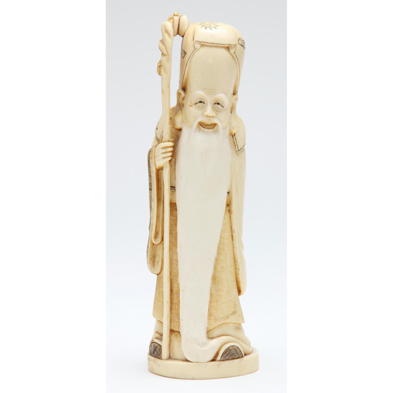 Appraisal: Carved Ivory Antique Okimono of a Shou Lao carved and