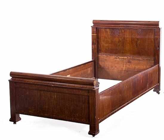 Appraisal: Pair Directoire inlaid mahogany bedsteads first quarter th century headboard