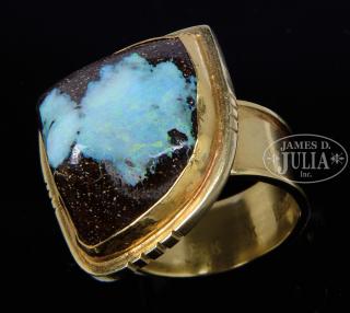 Appraisal: AND KT GOLD RING WITH OPAL th century China The