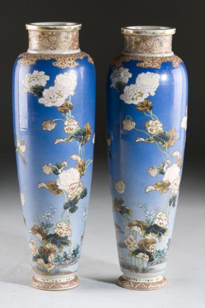 Appraisal: Pair of Satsuma Tall Vases th century tall tapered form