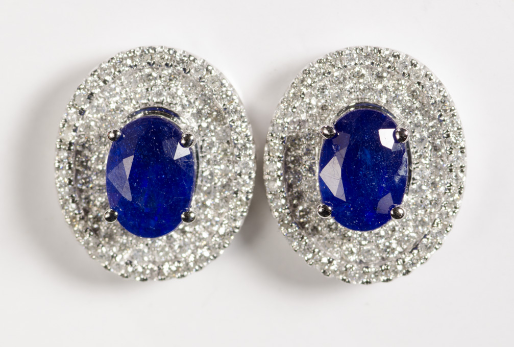 Appraisal: A PAIR OF BLUE SAPPHIRE DIAMOND AND FOURTEEN KARAT WHITE