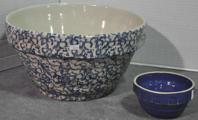 Appraisal: Blue Spongeware Ransbottom Mixing Bowl high x diameter Along with