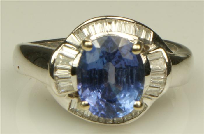 Appraisal: K WG tanzanite and diamond ring tapered baguette diamonds tdw