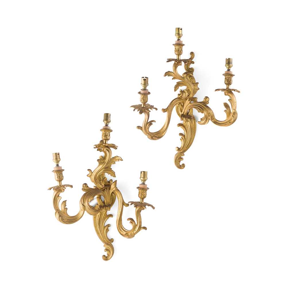 Appraisal: PAIR OF LOUIS XV STYLE GILT METAL WALL LIGHTS MODERN