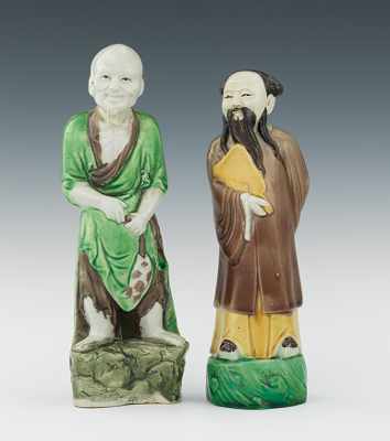 Appraisal: Two Chinese Sancai Glazed Figurines The first depicting one of