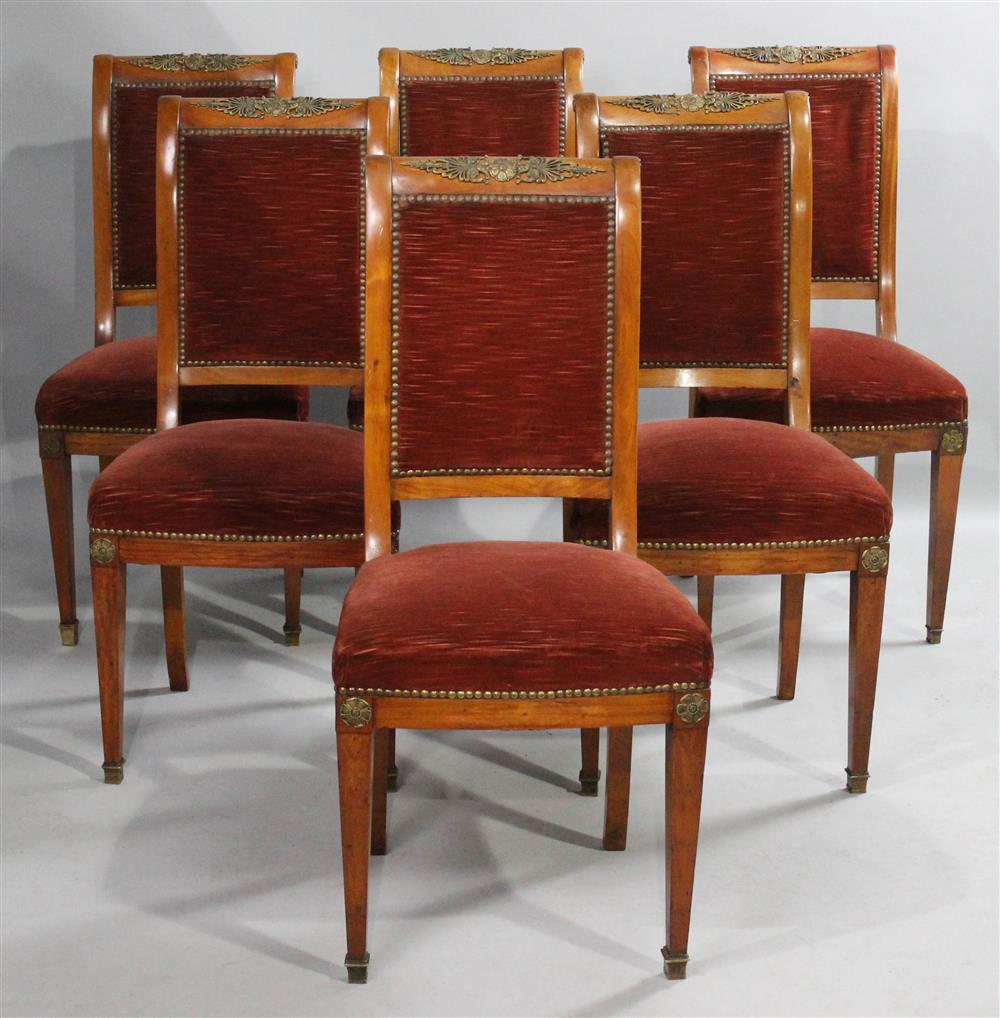 Appraisal: SET OF SIX FRENCH EMPIRE STYLE CHERRYWOOD SIDE CHAIRS each