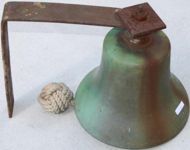 Appraisal: TH CENTURY BRONZE SHIP S BELL MOUNTED ON AMODERN TH