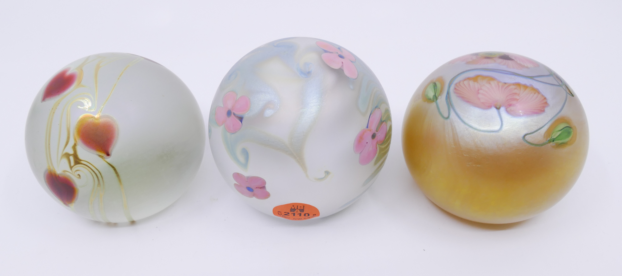 Appraisal: pc Floral Art Glass Paperweights- Lundberg Correia Vandermark