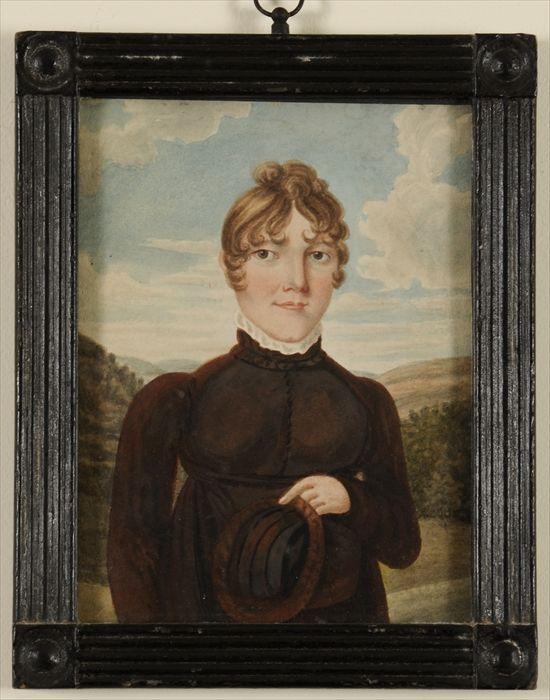 Appraisal: PORTRAIT OF A LADY IN A LANDSCAPE Watercolor on paper