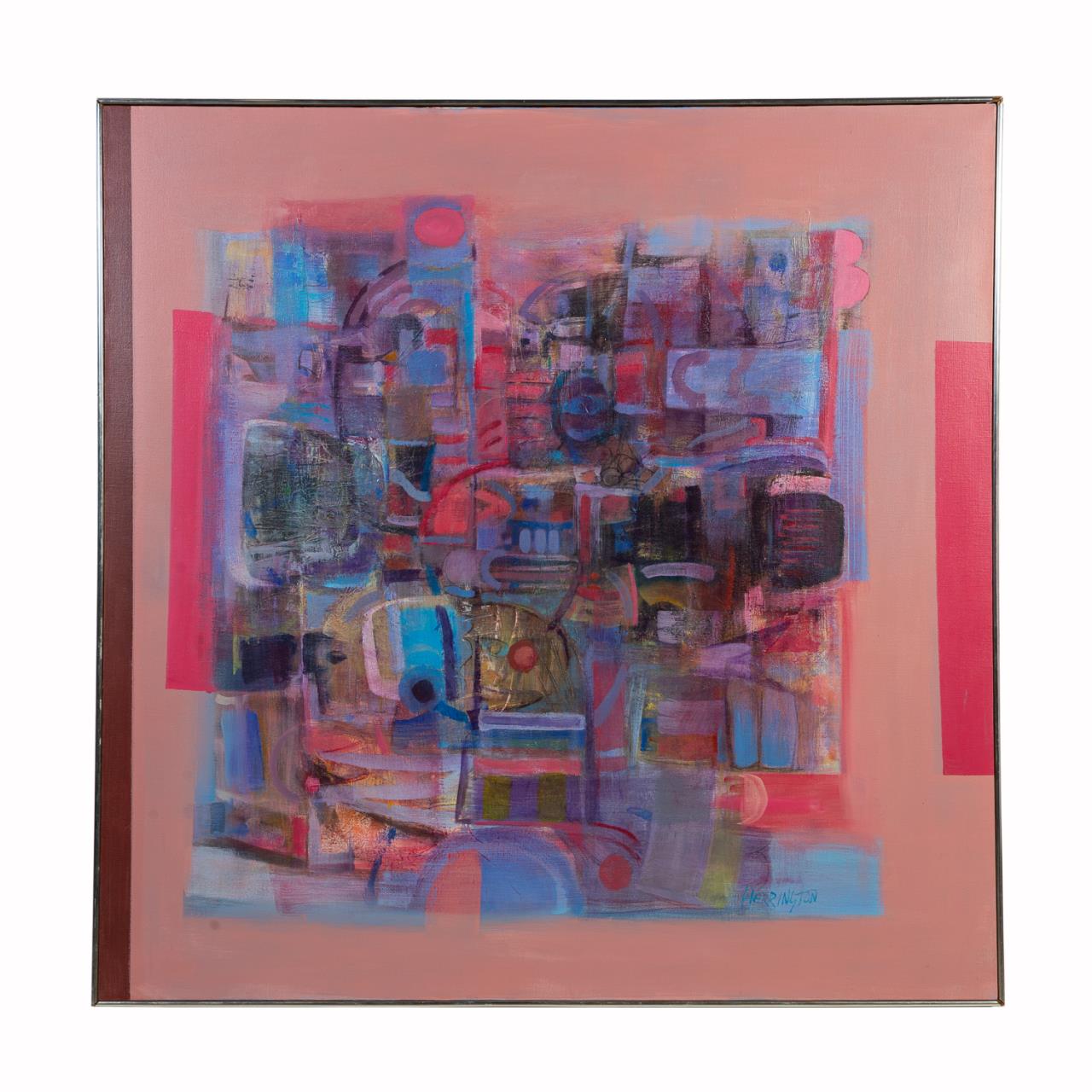 Appraisal: SQUARE PINK BLUE ABSTRACT O C SIGNED American school second