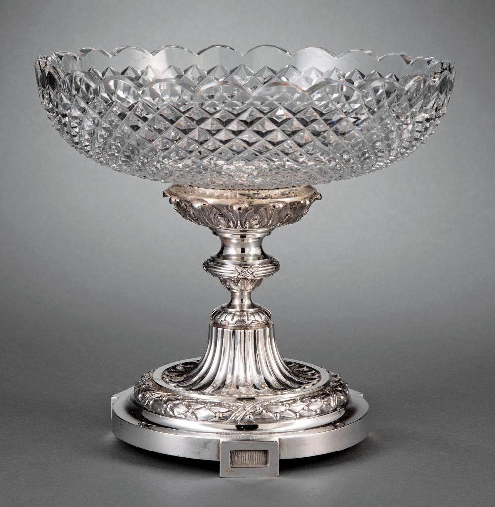 Appraisal: French Silvered Bronze and Cut Crystal Center Bowl th c