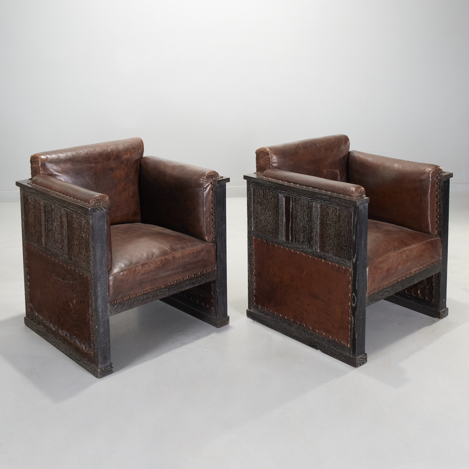 Appraisal: PAIR JOSEF HOFFMANN ATTRIB OAK CLUB CHAIRS c Austria limed