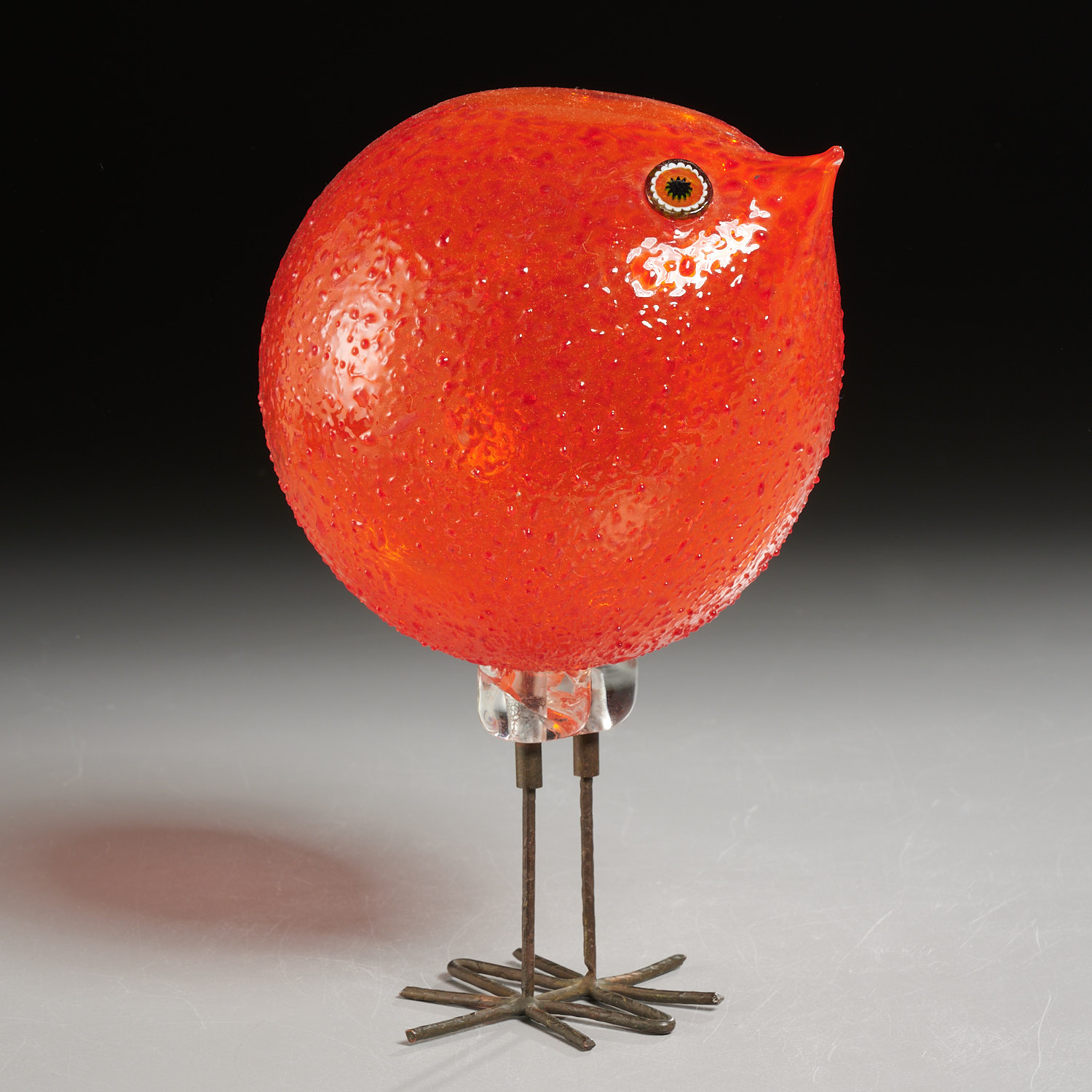 Appraisal: ALESSANDRO PIANON PULCINI BIRD SCULPTURE c Italy handblown textured orange