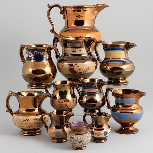 Appraisal: GROUP OF ELEVEN ENGLISH LUSTERWARE PITCHERS IN VARIOUS SIZESUnmarked The