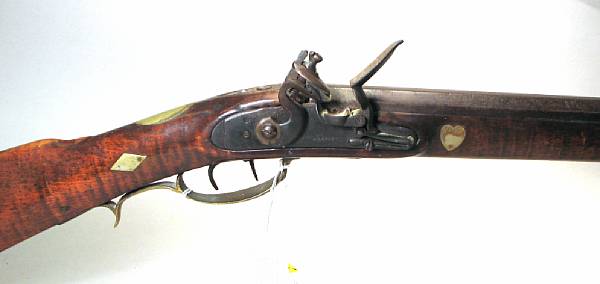 Appraisal: An American full stocked flintlock riflesecond quarter th century The