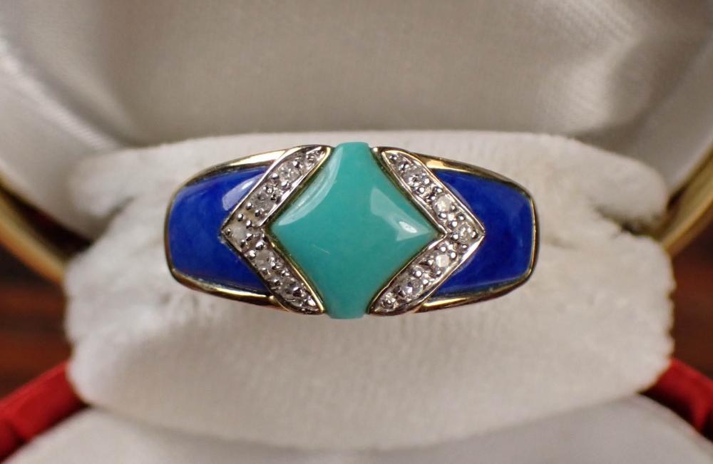 Appraisal: TURQUOISE SODALITE AND FOURTEEN KARAT GOLD RING The k yellow