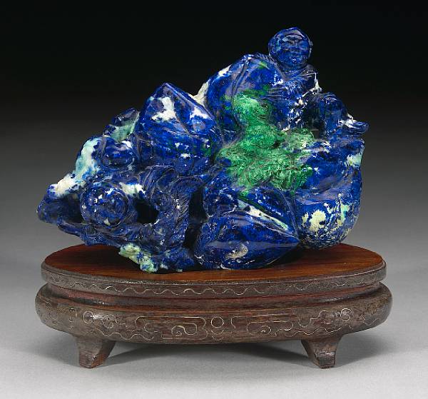 Appraisal: Silicated Azur-Malachite Carving on base Globe Arizona Originating from one