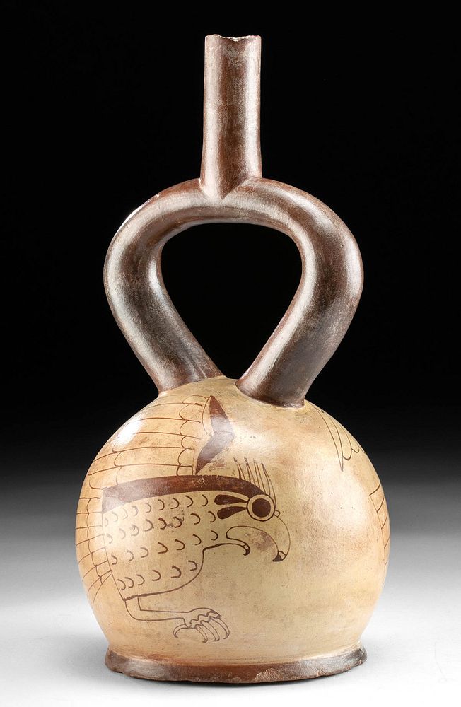 Appraisal: Moche Pottery Fineline Stirrup Vessel w Eagle - TL'd First