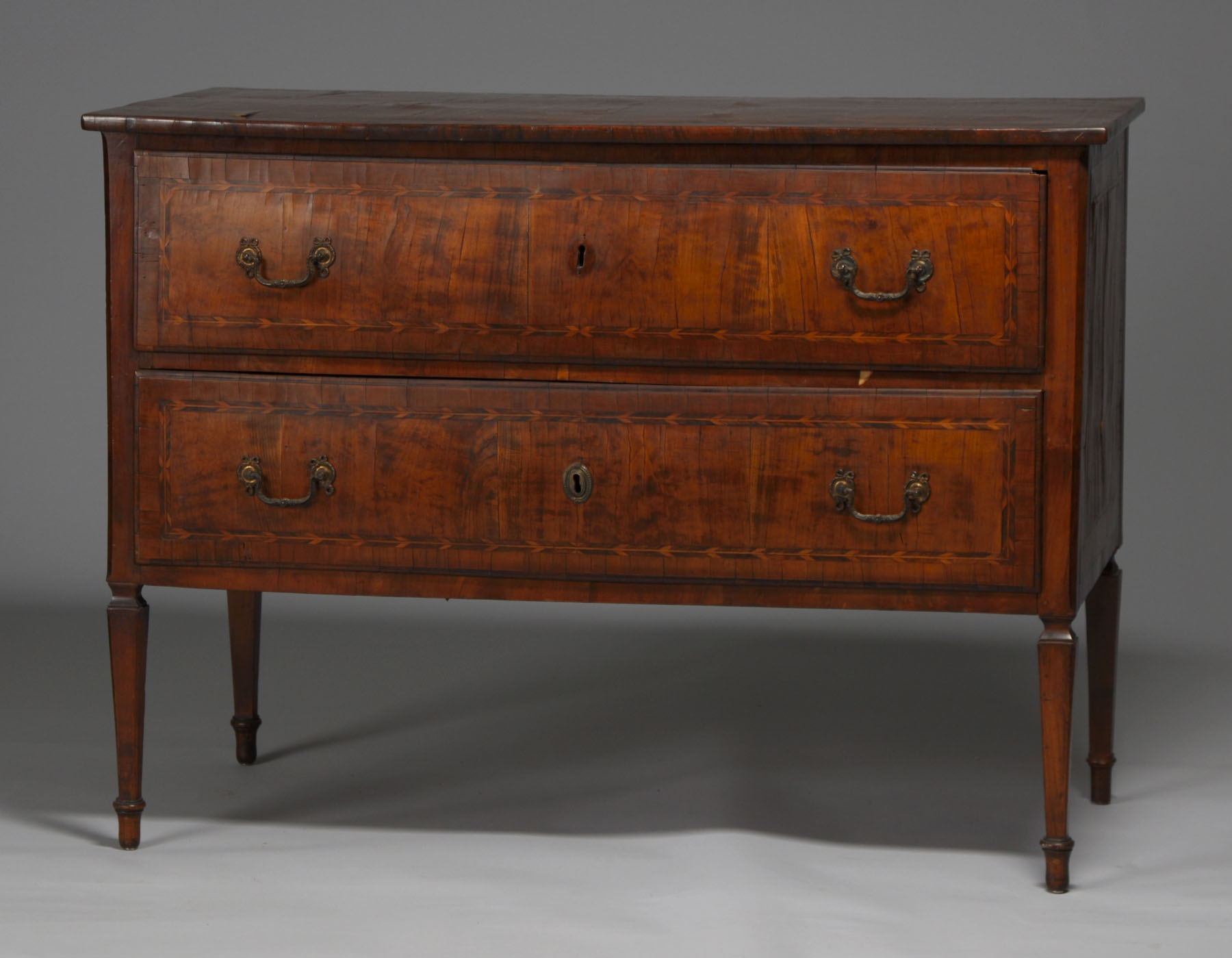 Appraisal: th Century Italian Inlaid Drawer Chest Walnut w arrow inlay