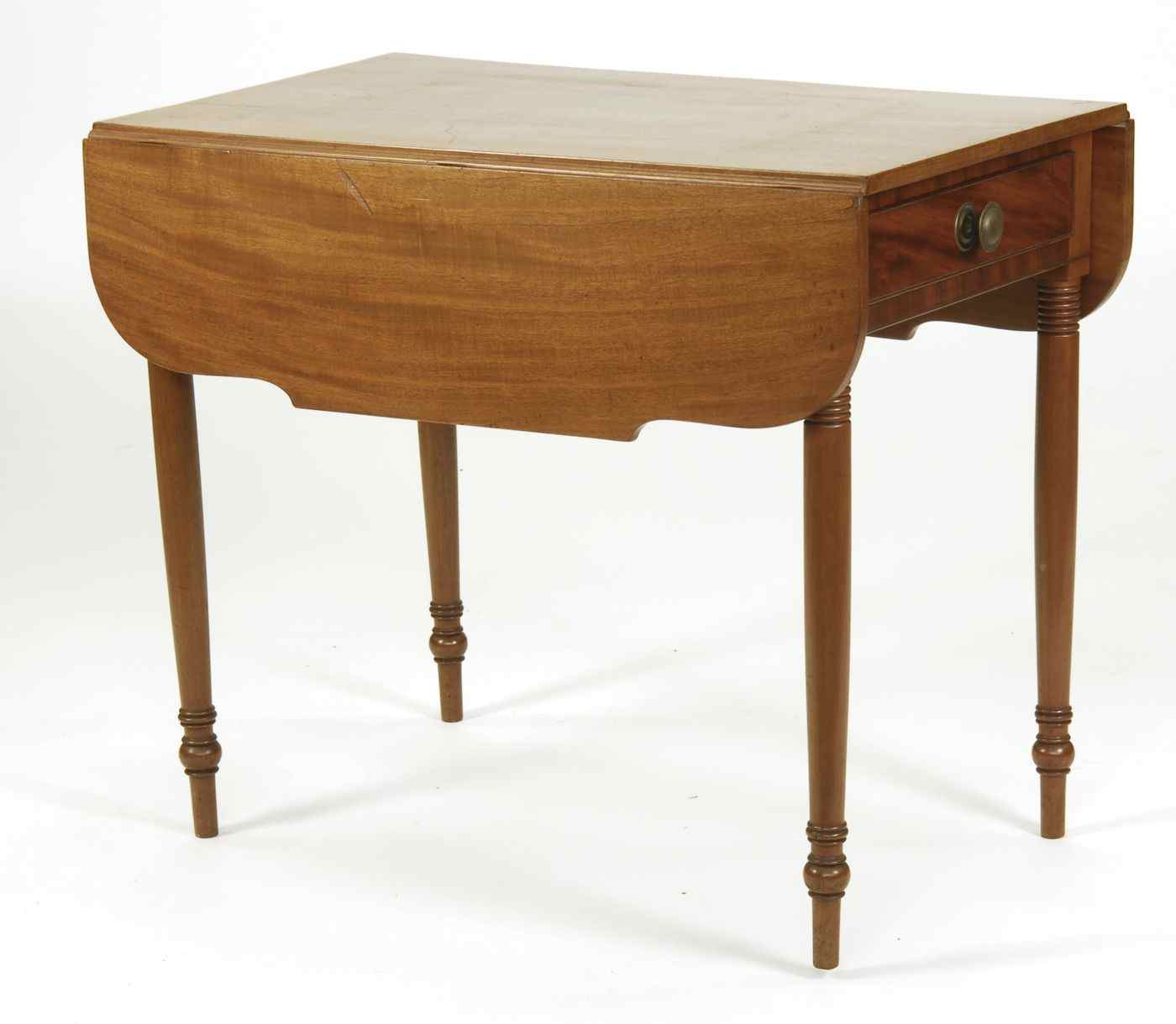 Appraisal: ANTIQUE AMERICAN SHERATON DROP-LEAF TABLECirca In mahogany Shaped drop leaves