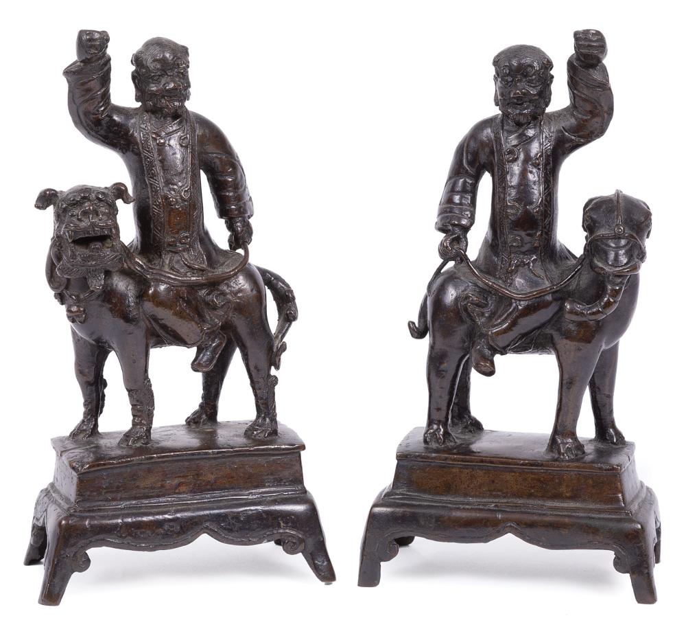 Appraisal: Pair of Chinese Bronze Figural Groups of Foreigners probably early