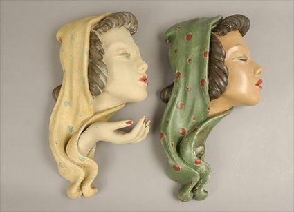 Appraisal: Two Jon Douglas John Pearce Polychrome Plaster Wall Masks in