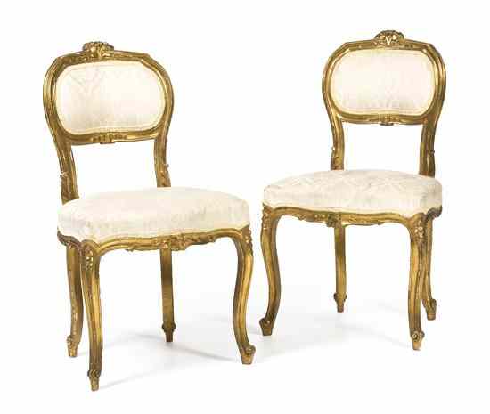 Appraisal: A Pair of Louis XV Style Giltwood Side Chairs each