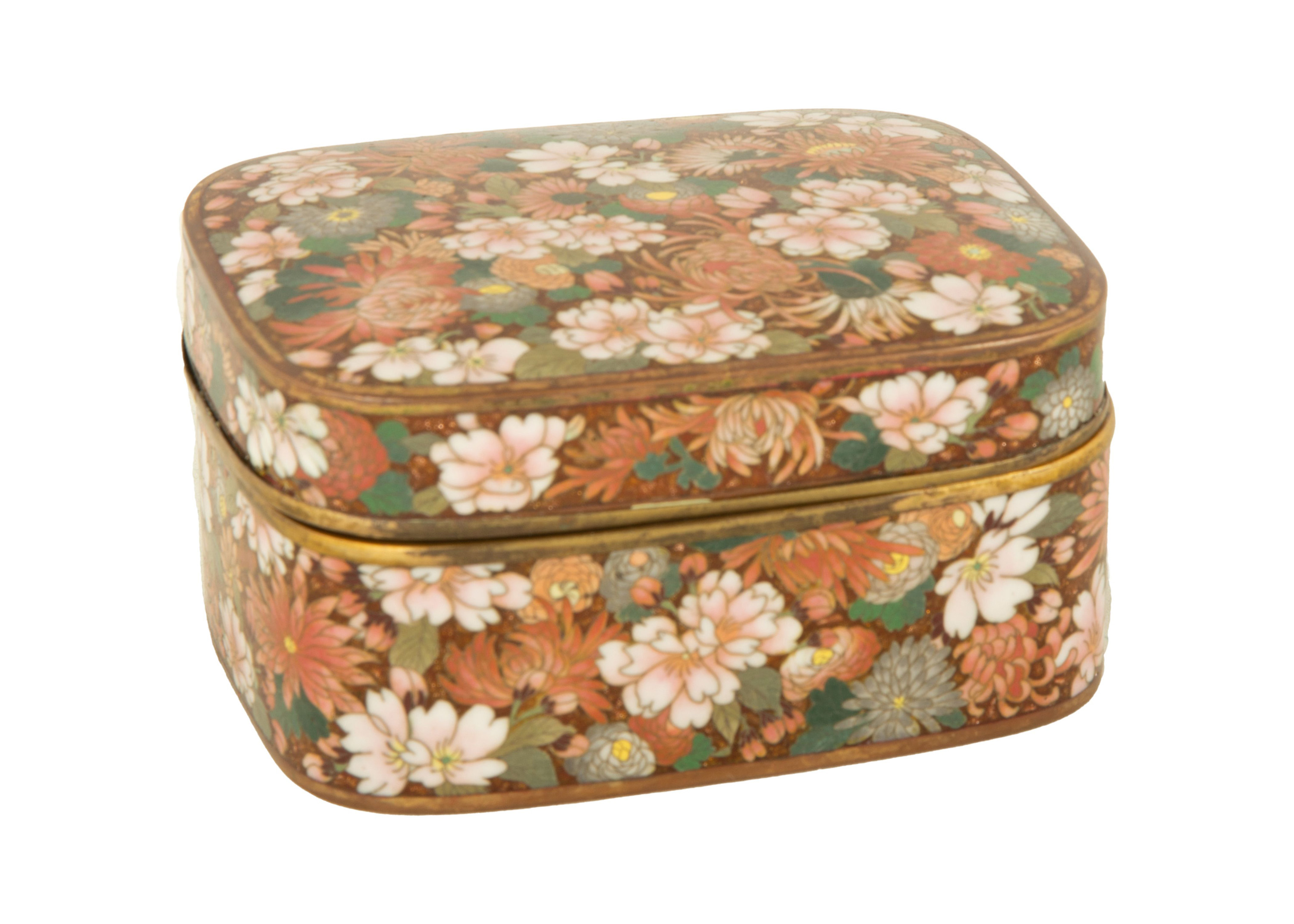 Appraisal: JAPANESE CLOISONN FLORAL COVERED BOX circa