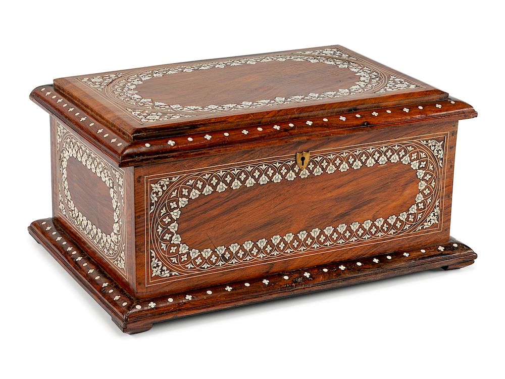 Appraisal: An Anglo-Colonial Bone Inlaid Mahogany or Rosewood Box An Anglo-Colonial