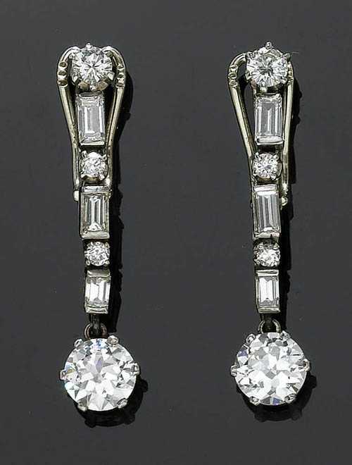 Appraisal: DIAMOND PENDANT EARRINGS ca Platinum Very attractive clip earrings each