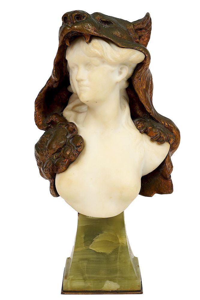 Appraisal: Robert Louis Carrier-Belleuse Marble Bronze Bust Robert Louis Carrier-Belleuse France