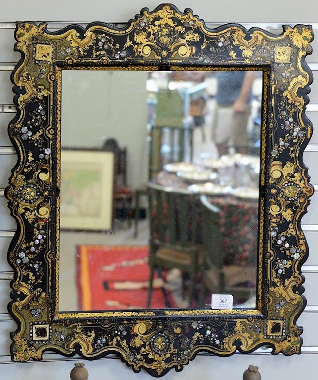 Appraisal: Victorian mother of pearl inlaid papier mache mirror with scallop