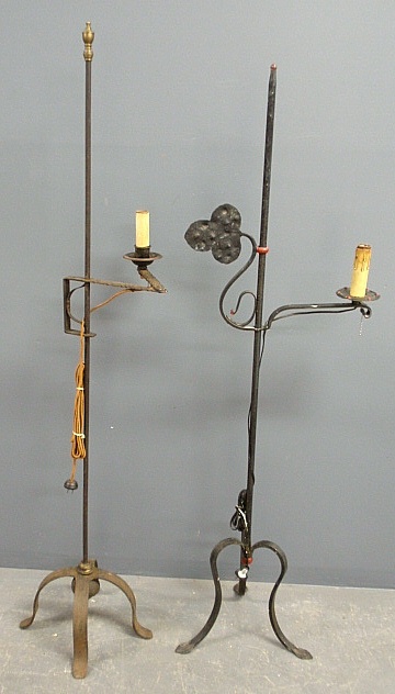 Appraisal: - Two wrought iron standing floor lamps c tallest h