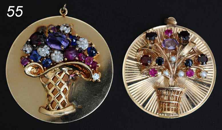 Appraisal: Pair of k Gold Flower Basket Pendants each mounted with