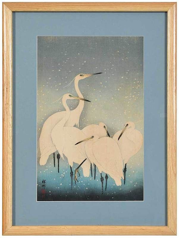 Appraisal: Japanese School Snowy Egrets Print th century untitled five with