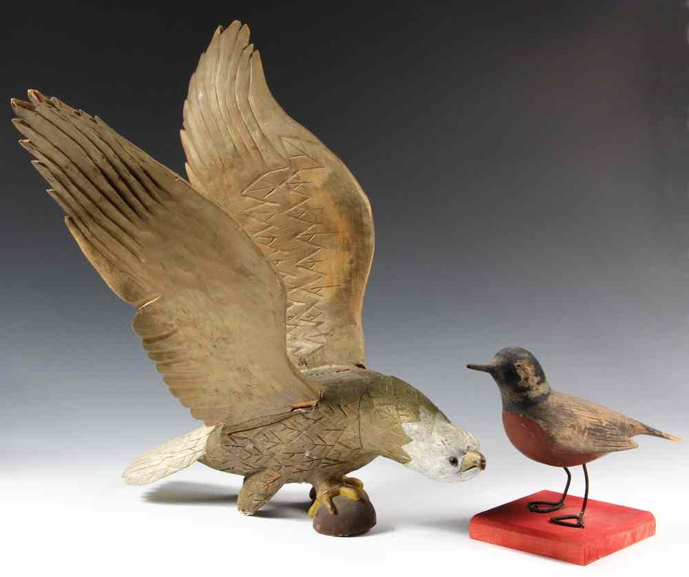 Appraisal: FOLK ART BIRD CARVINGS - Late th c Bird Carvings