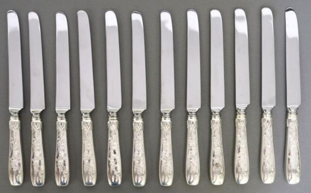 Appraisal: TIFFANY CO AUDUBON STERLING HOLLOW KNIVES lot of American sterling