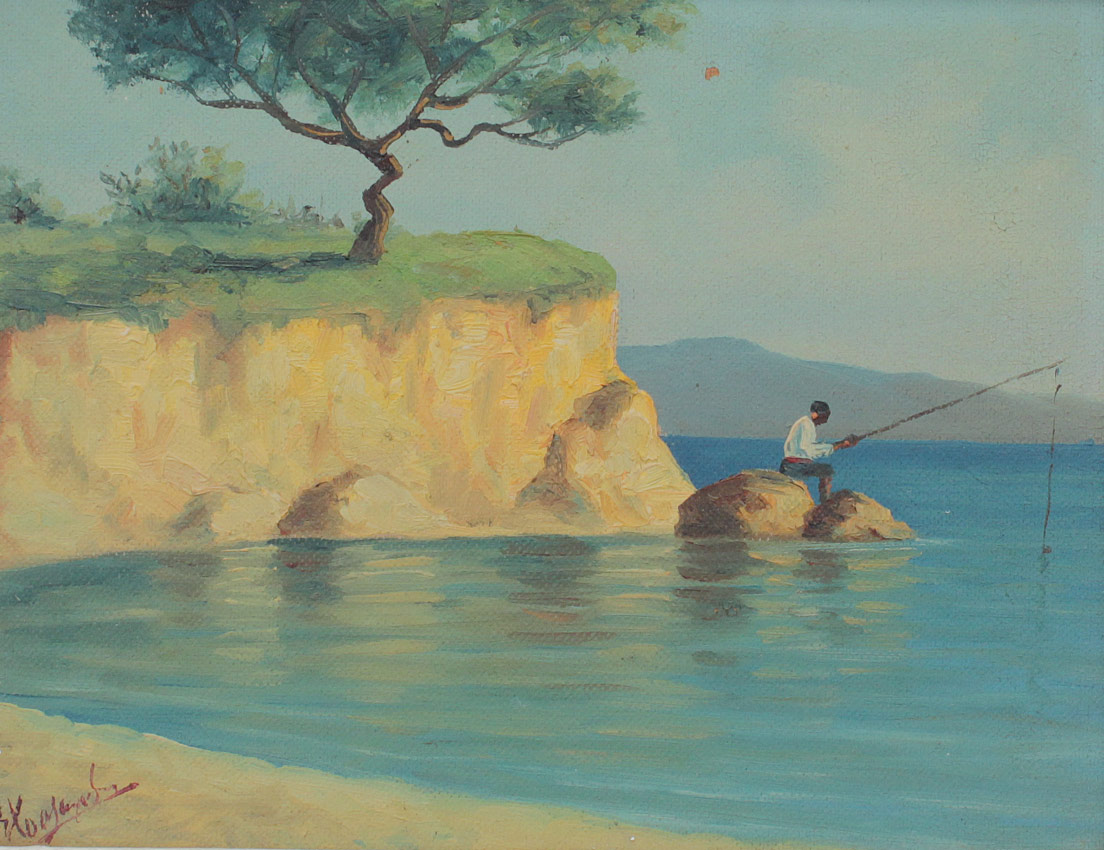 Appraisal: GREEK FISHERMAN PAINTING SIGNED HOULIARIDIS Oil Canvasboard '' x ''