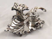 Appraisal: An early Victorian sterling silver naturalistic leaf shaped inkstand with