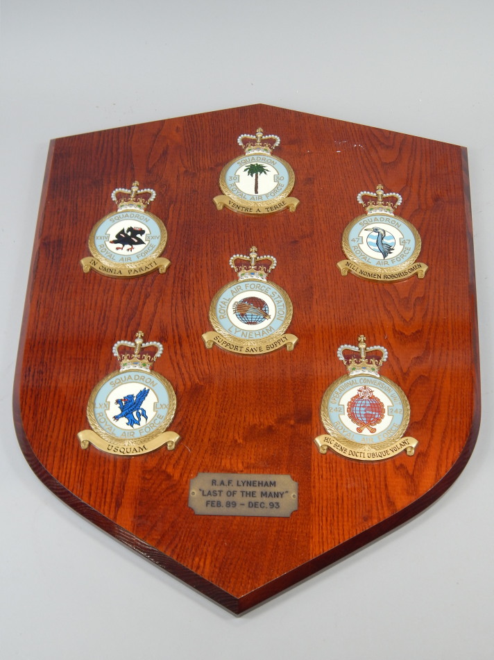 Appraisal: An RAF related shield inscribed RAF Lynham Last of the