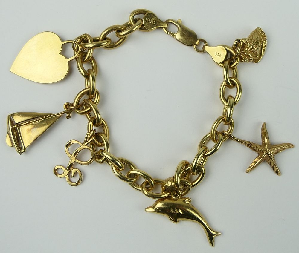 Appraisal: VINTAGE KT YELLOW GOLD HEAVY CHARM BRACELET Measures long with