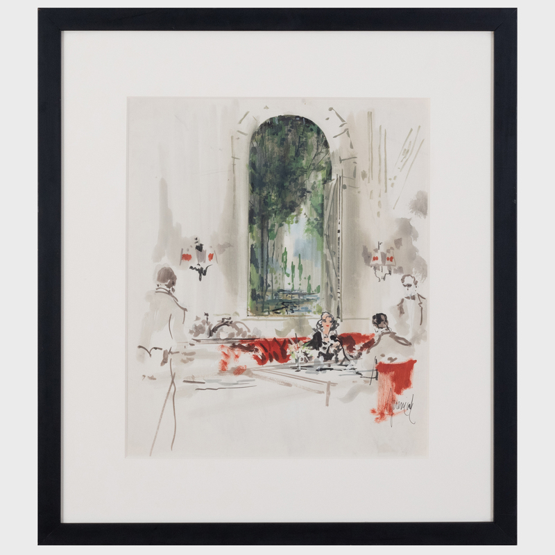 Appraisal: Jeremiah Goodman - Interiors A Pair Two watercolor on paper