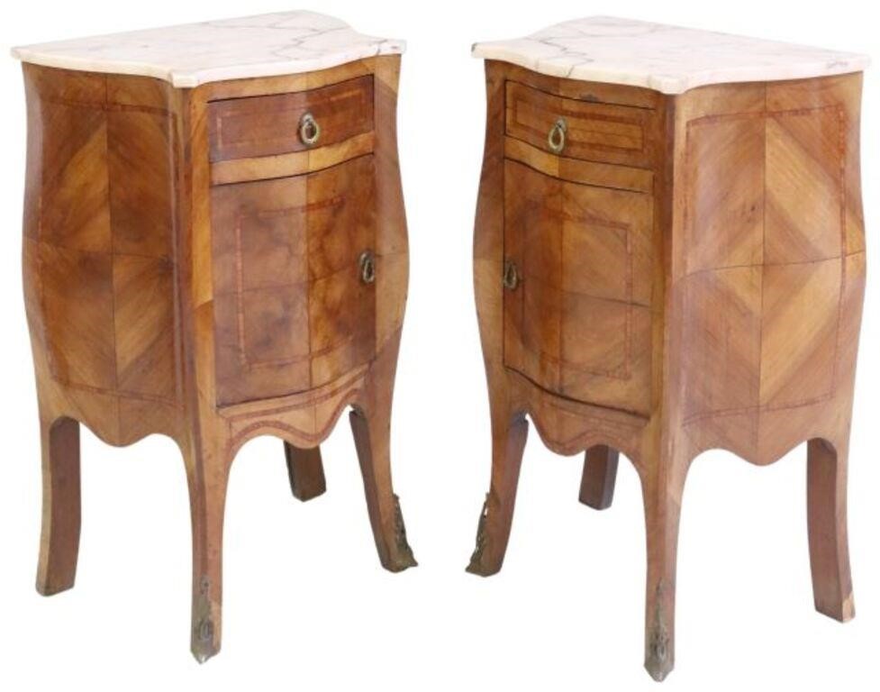 Appraisal: pair Italian Louis XV style marble-top bedside cabinets early th